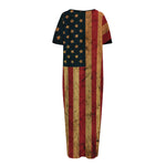 Vintage American Flag Print Short Sleeve Long Nightdress