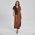 Vintage American Flag Print Short Sleeve Maxi Dress