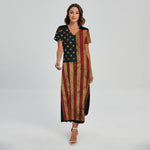 Vintage American Flag Print Short Sleeve Maxi Dress