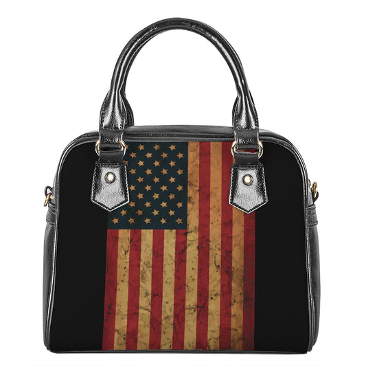 Vintage American Flag Print Shoulder Handbag