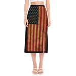 Vintage American Flag Print Side Slit Midi Skirt
