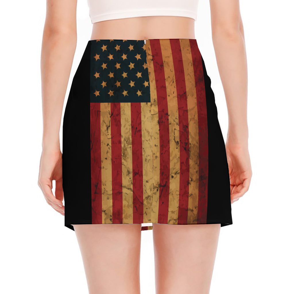 Vintage American Flag Print Side Slit Mini Skirt