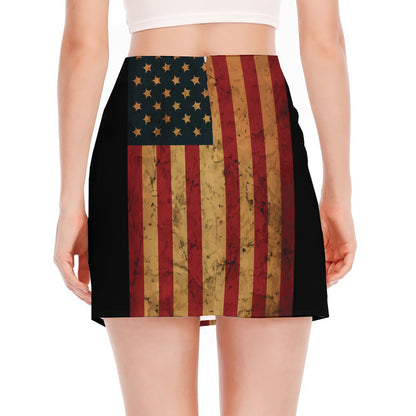 Vintage American Flag Print Side Slit Mini Skirt