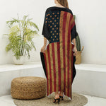 Vintage American Flag Print Silk V-Neck Kaftan Dress