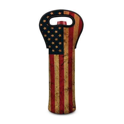 Vintage American Flag Print Single Neoprene Wine Tote
