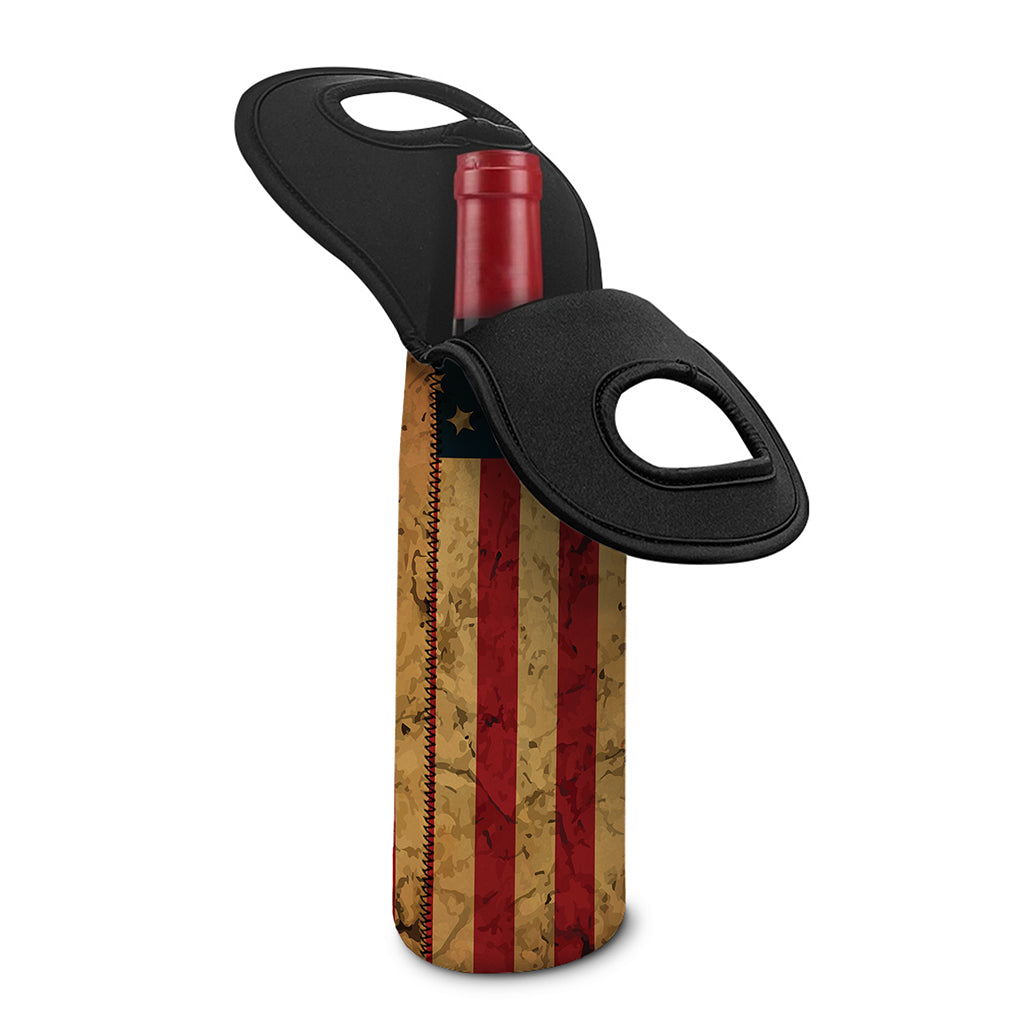 Vintage American Flag Print Single Neoprene Wine Tote