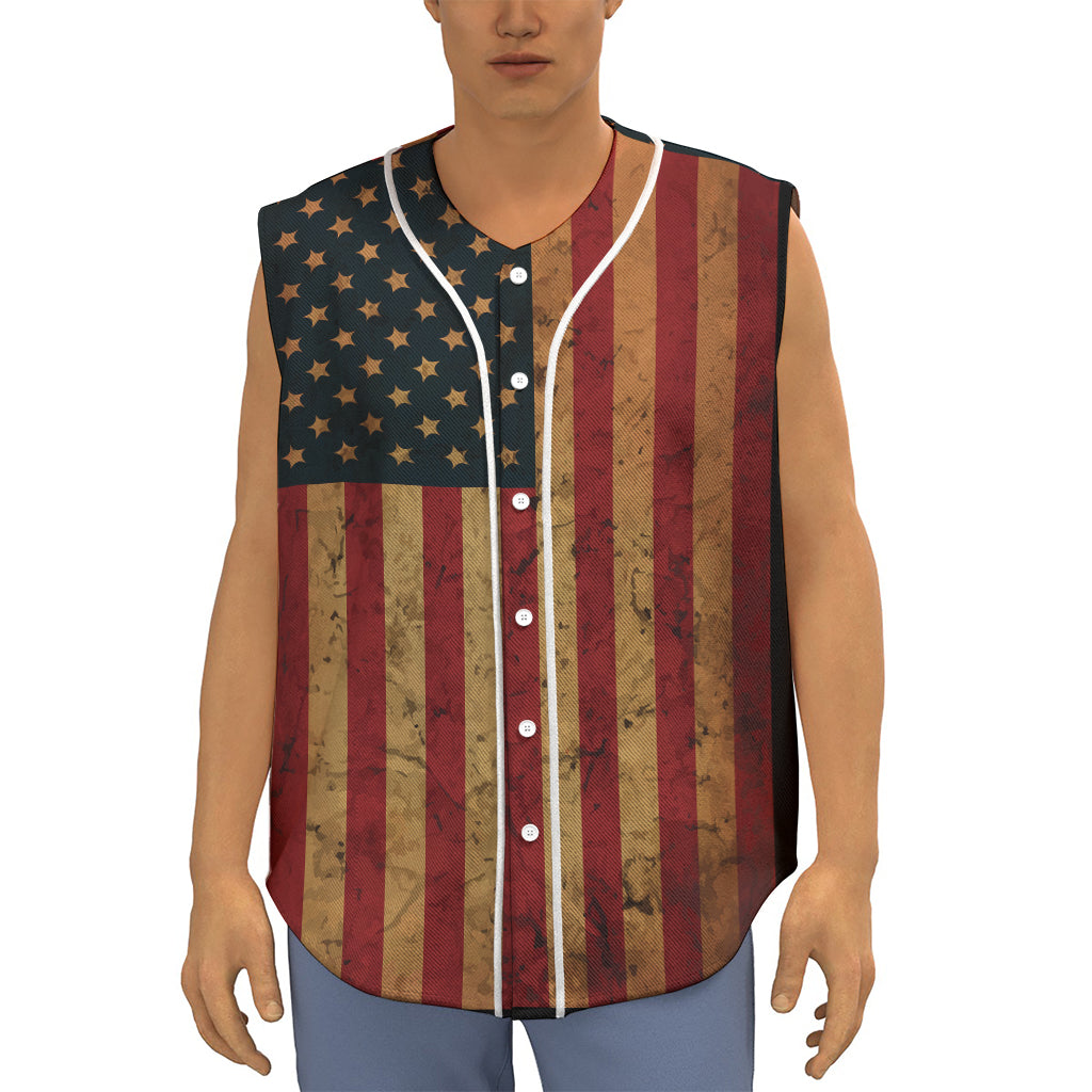 Vintage American Flag Print Sleeveless Baseball Jersey