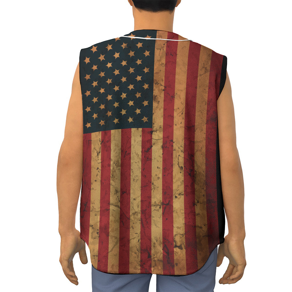 Vintage American Flag Print Sleeveless Baseball Jersey