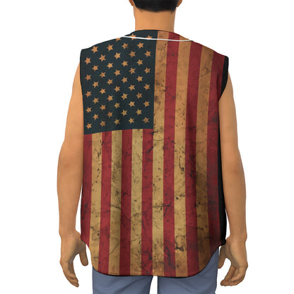 Vintage American Flag Print Sleeveless Baseball Jersey