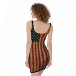 Vintage American Flag Print Sleeveless Bodycon Dress