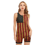 Vintage American Flag Print Sleeveless One Piece Swimsuit