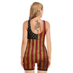 Vintage American Flag Print Sleeveless One Piece Swimsuit