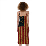 Vintage American Flag Print Slim Fit Midi Cami Dress