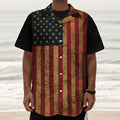 Vintage American Flag Print Textured Short Sleeve Shirt