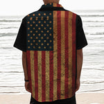 Vintage American Flag Print Textured Short Sleeve Shirt