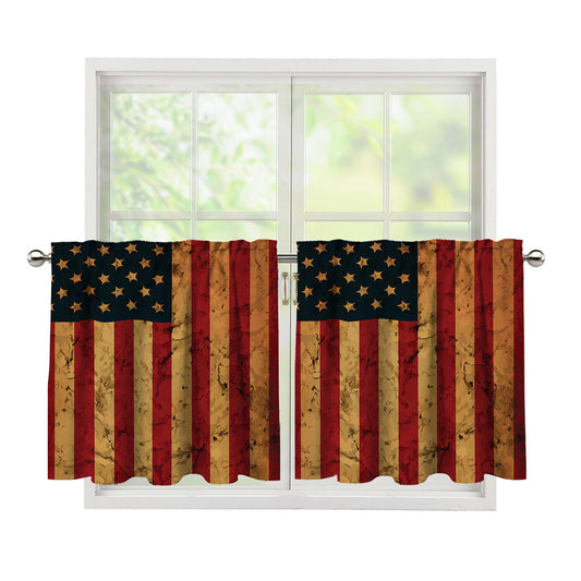 Vintage American Flag Print Tier Curtains
