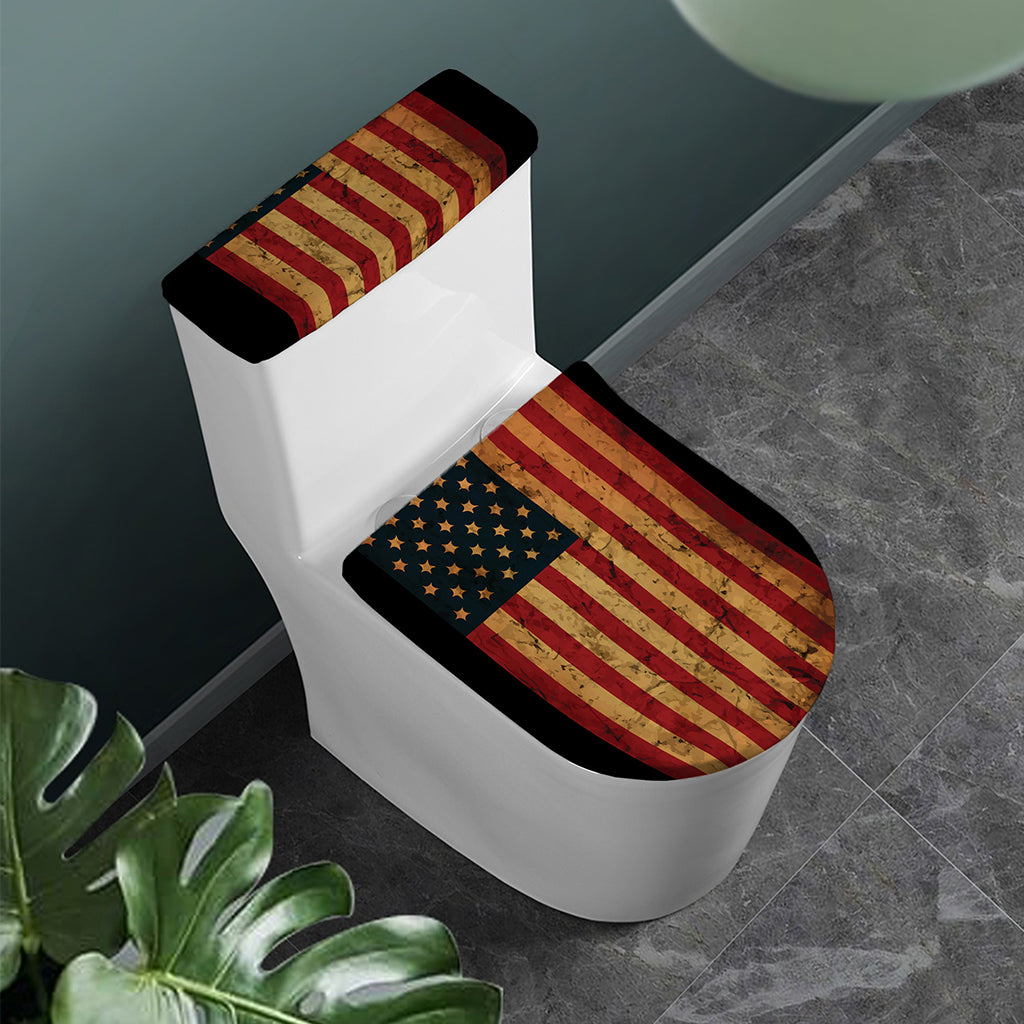 Vintage American Flag Print Toilet Lid And Tank Cover Set