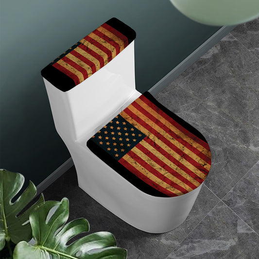 Vintage American Flag Print Toilet Lid And Tank Cover Set