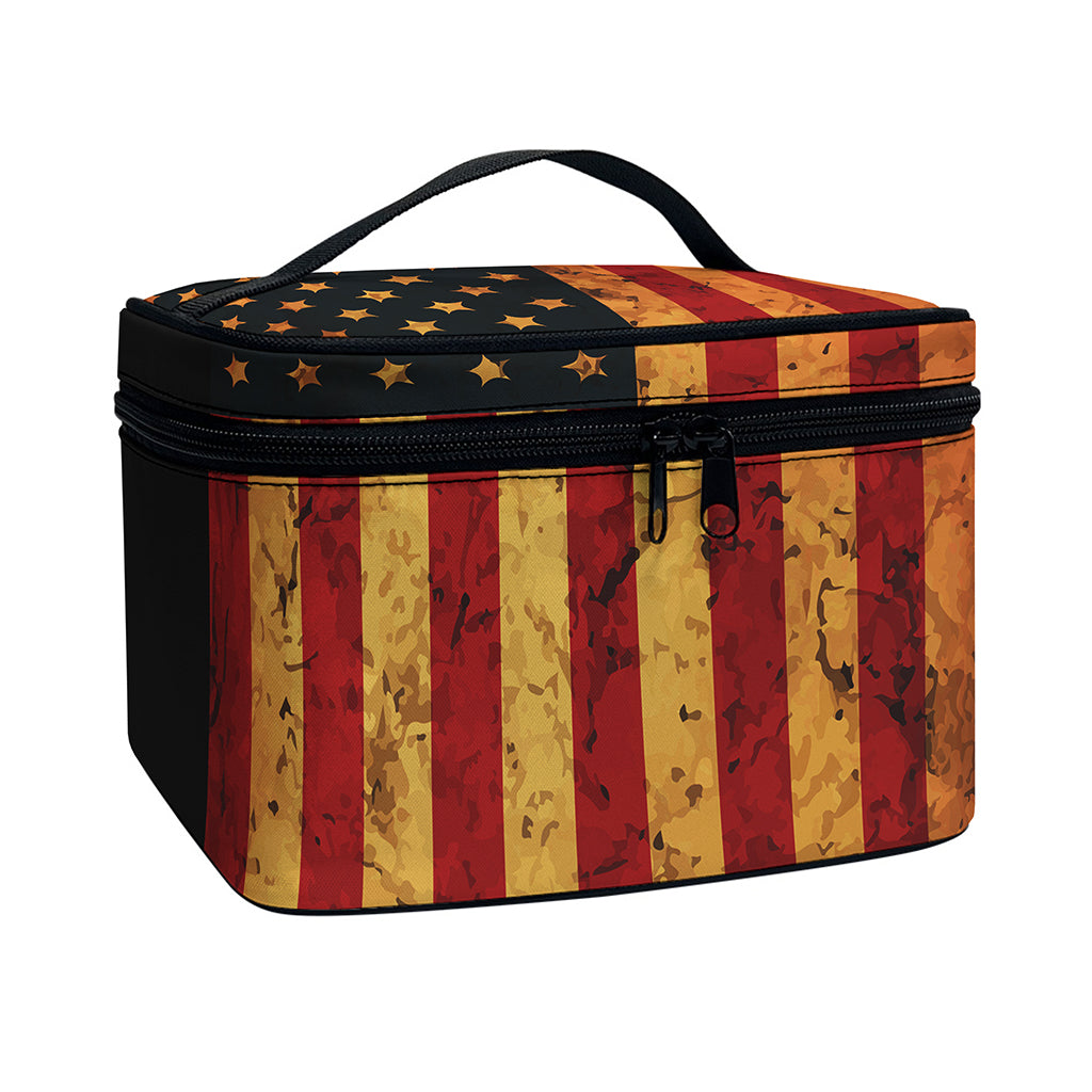 Vintage American Flag Print Travel Makeup Bag
