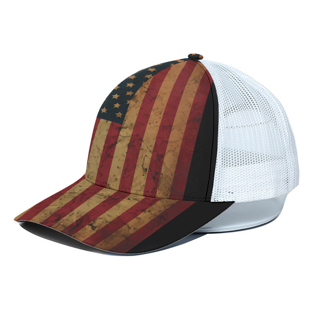 Vintage American Flag Print White Mesh Trucker Cap