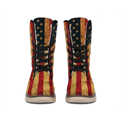 Vintage American Flag Print Winter Boots