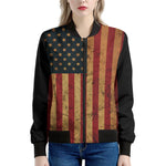 Vintage American Flag Print Women's Bomber Jacket