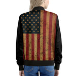 Vintage American Flag Print Women's Bomber Jacket