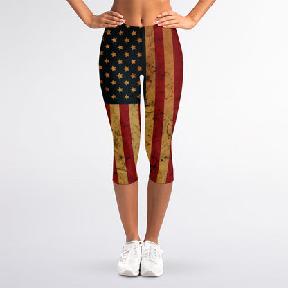 Vintage American Flag Print Women's Capri Leggings