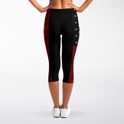 Vintage American Flag Print Women's Capri Leggings