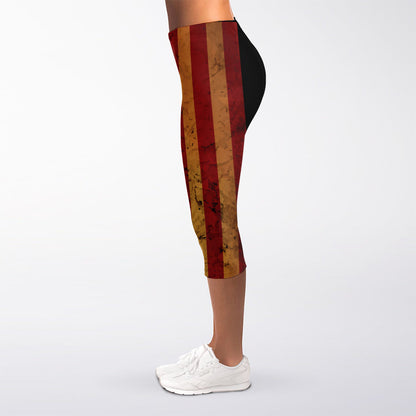 Vintage American Flag Print Women's Capri Leggings