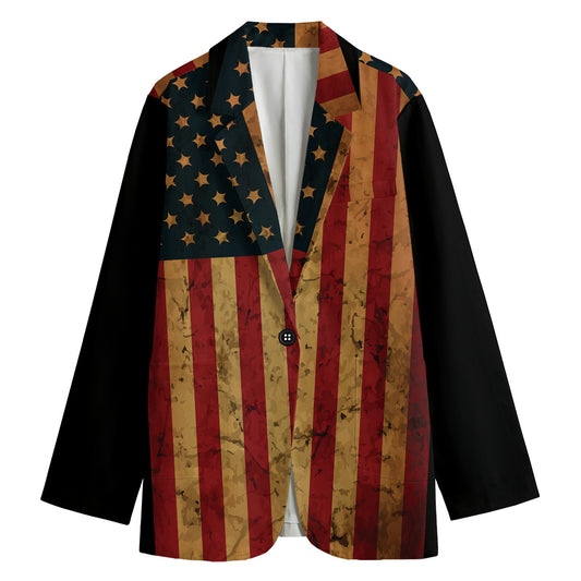 Vintage American Flag Print Women's Cotton Blazer