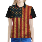 Vintage American Flag Print Women's Polo Shirt