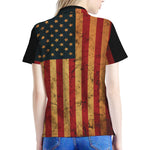 Vintage American Flag Print Women's Polo Shirt