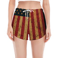 Vintage American Flag Print Women's Split Running Shorts