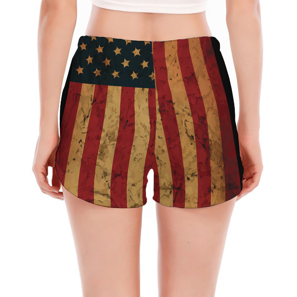Vintage American Flag Print Women's Split Running Shorts