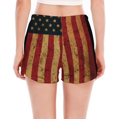 Vintage American Flag Print Women's Split Running Shorts