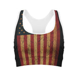 Vintage American Flag Print Women's Sports Bra