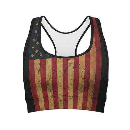 Vintage American Flag Print Women's Sports Bra