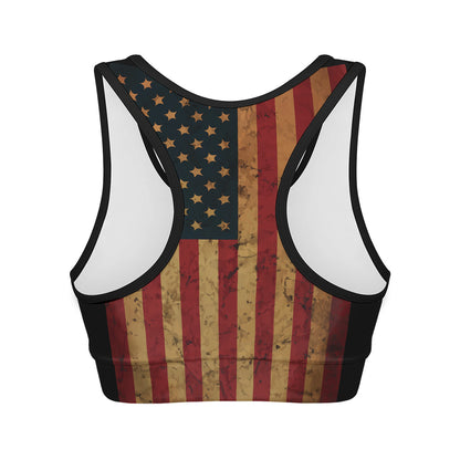 Vintage American Flag Print Women's Sports Bra