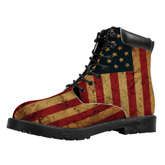 Vintage American Flag Print Work Boots