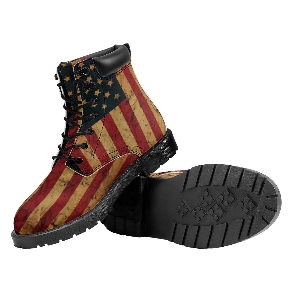 Vintage American Flag Print Work Boots