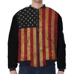 Vintage American Flag Print Zip Sleeve Bomber Jacket