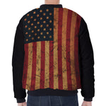 Vintage American Flag Print Zip Sleeve Bomber Jacket