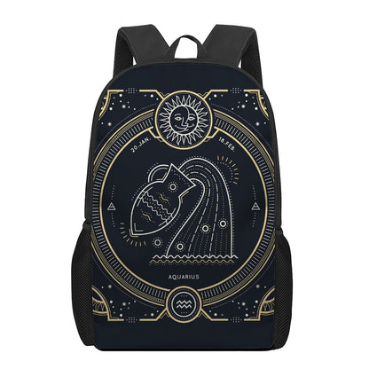 Vintage Aquarius Zodiac Sign Print 17 Inch Backpack