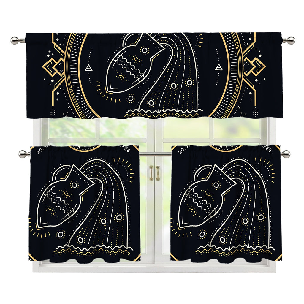 Vintage Aquarius Zodiac Sign Print 3 Piece Kitchen Curtains