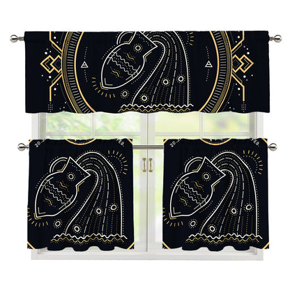 Vintage Aquarius Zodiac Sign Print 3 Piece Kitchen Curtains