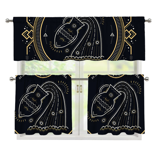 Vintage Aquarius Zodiac Sign Print 3 Piece Kitchen Curtains