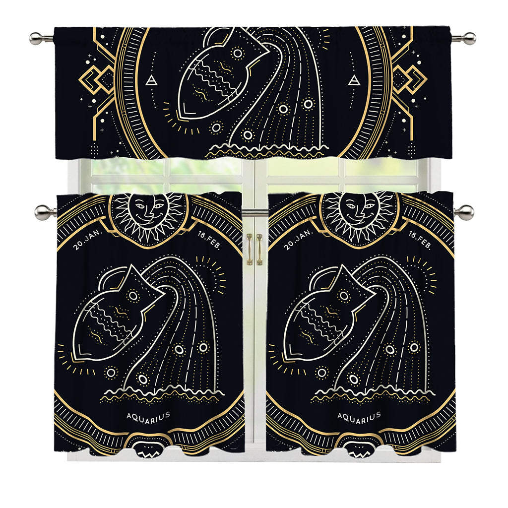 Vintage Aquarius Zodiac Sign Print 3 Piece Kitchen Curtains