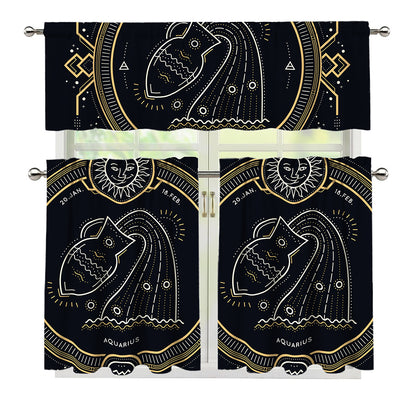 Vintage Aquarius Zodiac Sign Print 3 Piece Kitchen Curtains