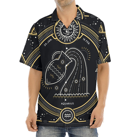 Vintage Aquarius Zodiac Sign Print Aloha Shirt